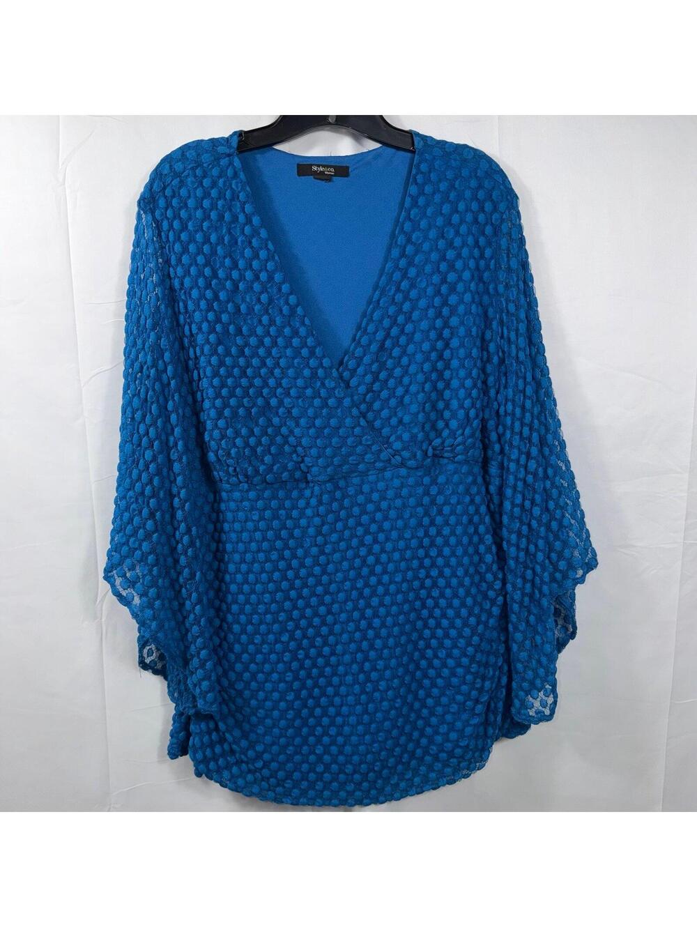 Style & Co. Woman Blue Textured Bell Sleeve Blouse Women’s Plus Size 3X